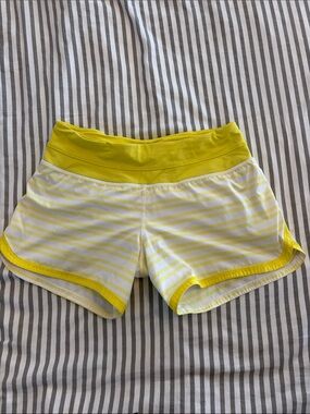 lululemon athletica Yellow and White Striped Athletic Shorts